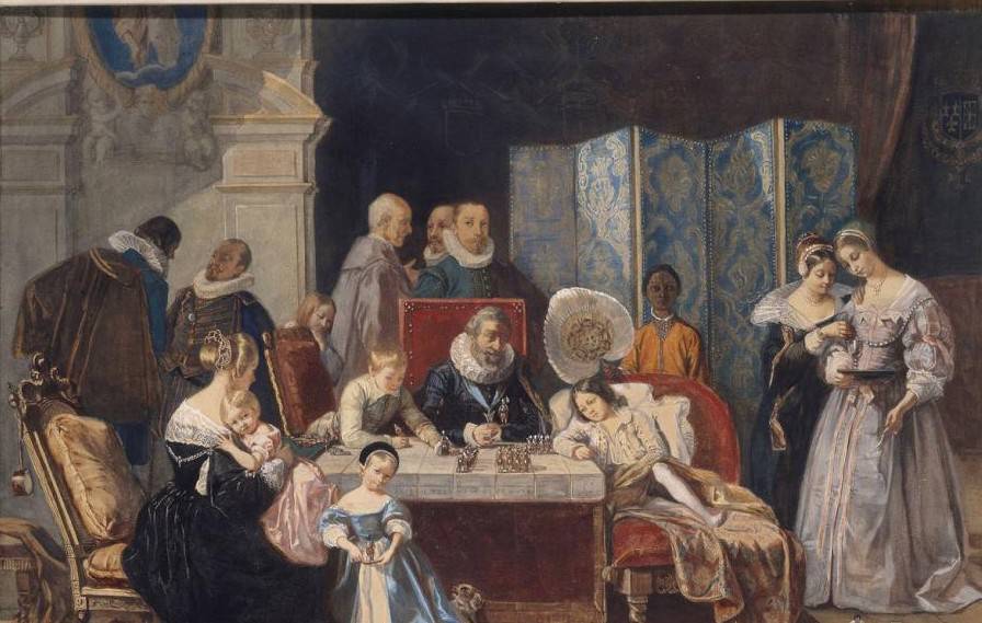 Henri IV jouant avec ses enfants à la bataille d'Ivry, par Marie-Elisabeth Boulanger (née Blavot), XIXe siècle