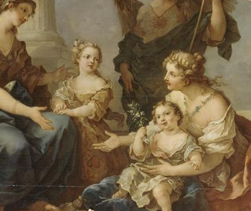 Louise-Marie (debout à gauche) et Marie-Adélaïde de France (assise au premier plan) par Charles-Joseph Natoire