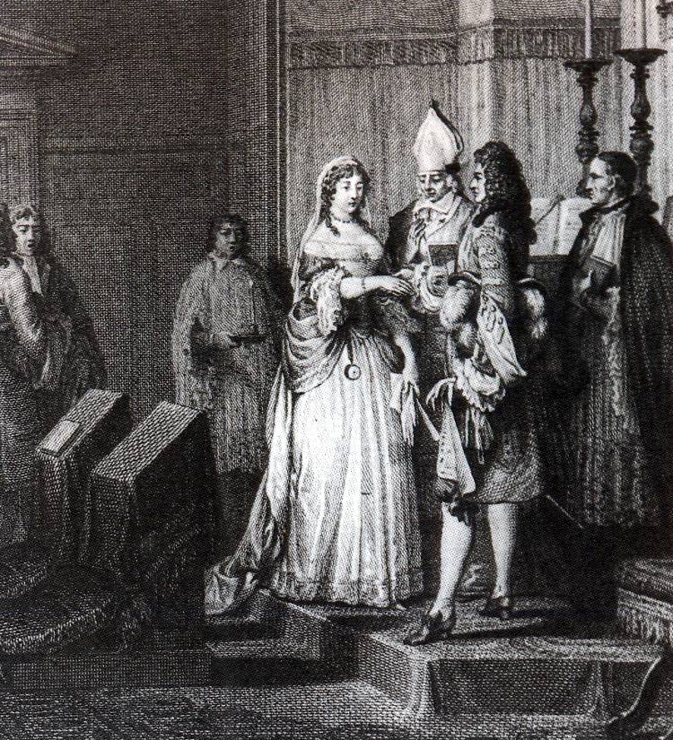 Le mariage de Louis XIV et de Mme de Maintenon (gravure de Jean Michel Moreau, XVIIIe siècle)