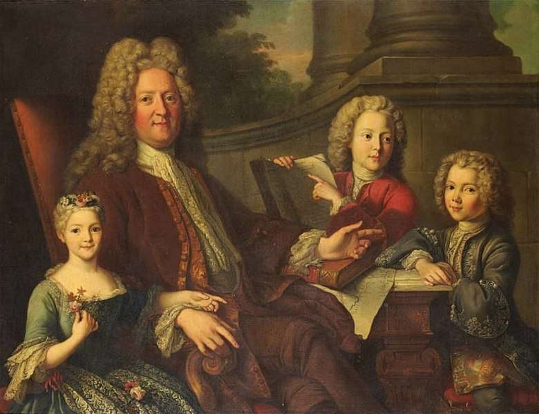Le duc du Maine et ses trois enfants (Mlle du Maine, le prince des Dombes et le comte d'Eu), par Jean-Baptiste Van Loo (vers 1714)