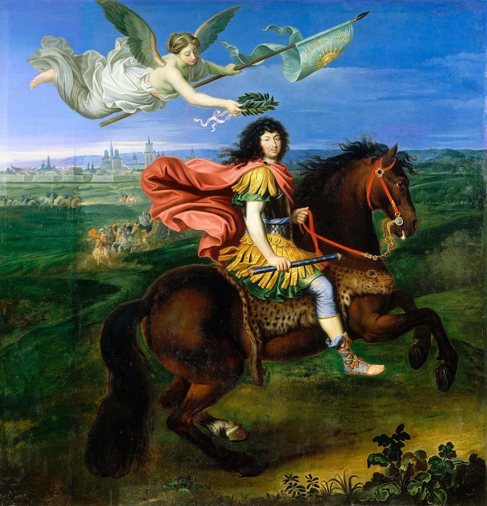 Louis XIV à cheval, couronné par la Victoire (siège de Maastricht), par Pierre Mignard (1673)