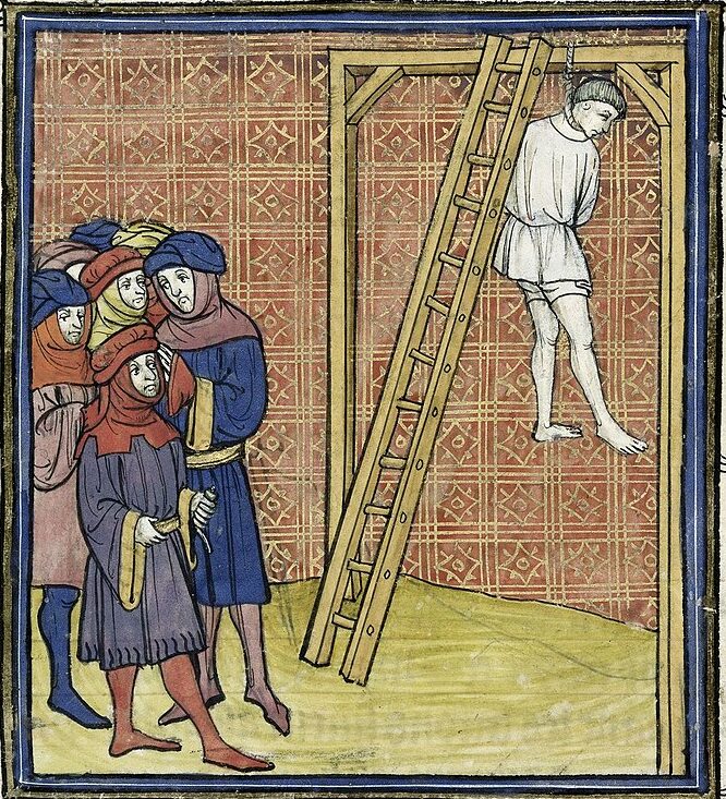 L'exécution de Pierre de la Brosse (Manuscrit des Chroniques de France, XIVe siècle)