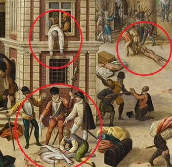 Scène du tableau représentant, en trois actes, l'assassinat de l'amiral Coligny