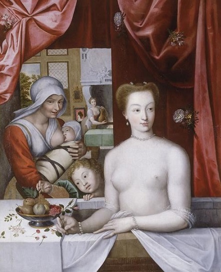 Gabrielle d'Estrées "au bain" et ses enfants, par l'Ecole de Fontainebleau (XVIe siècle)