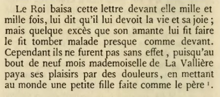 Libelle sur la naissance d'une fille de Mlle de Vallière ("Histoires amoureuses des Gaulles" 1665)