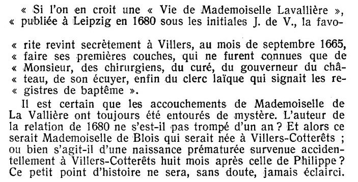 Extrait de "Société historique et Académique de Haute-Picardie : Louis XIV à Villers-Cotterêt" de René Trochon de Lorière(1960) 