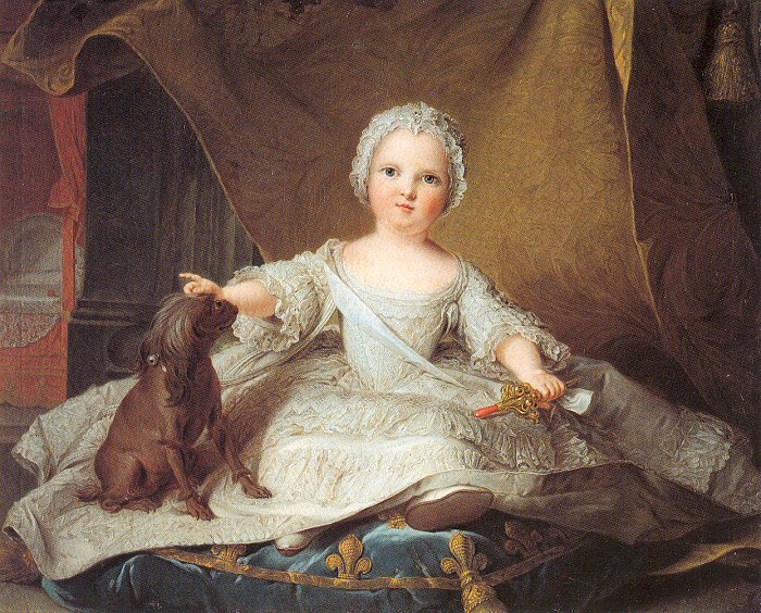 Marie-Zéphyrine de France jouant avec son chien et un hochet, par Jean-Marc Nattier (1751)