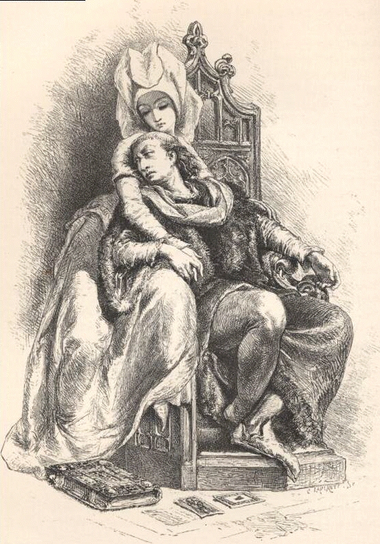 Odette réconfortant Charles VI (gravure, 1875)