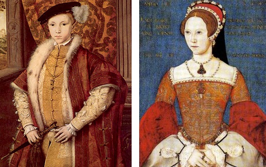 Edward VI ( peintre anonyme, 1546) et  Mary Ire (par Master John en 1544)