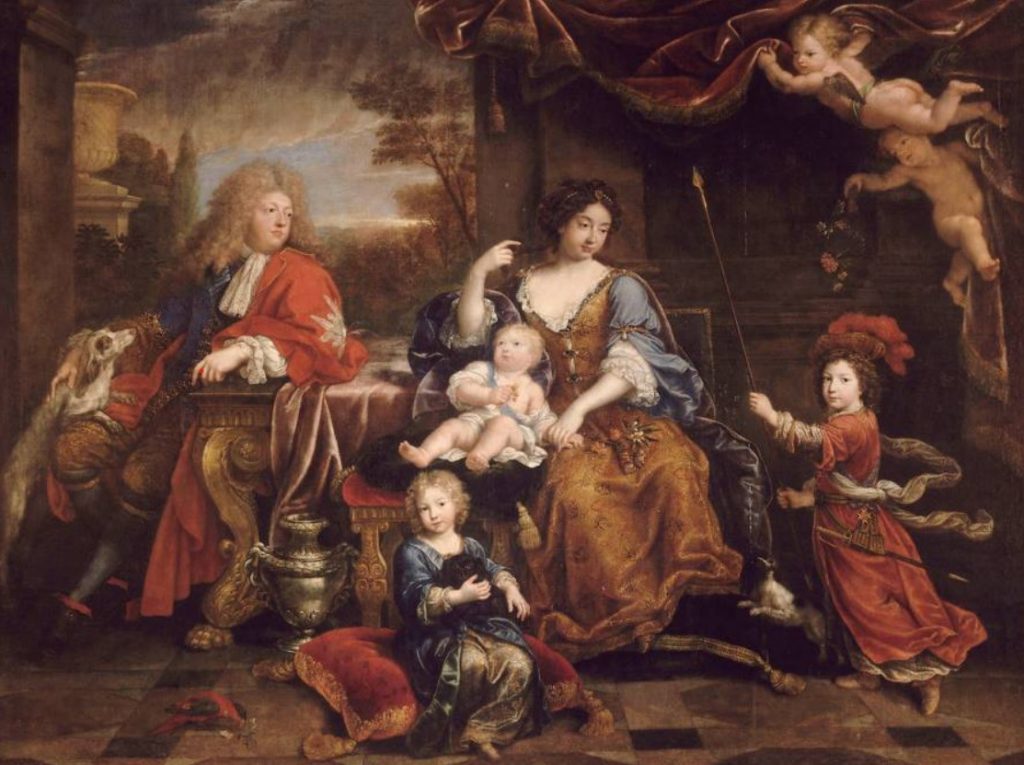 La famille du dauphin, par Pierre Mignard (1687) : Monseigneur est représenté avec la dauphine et leurs trois fils 