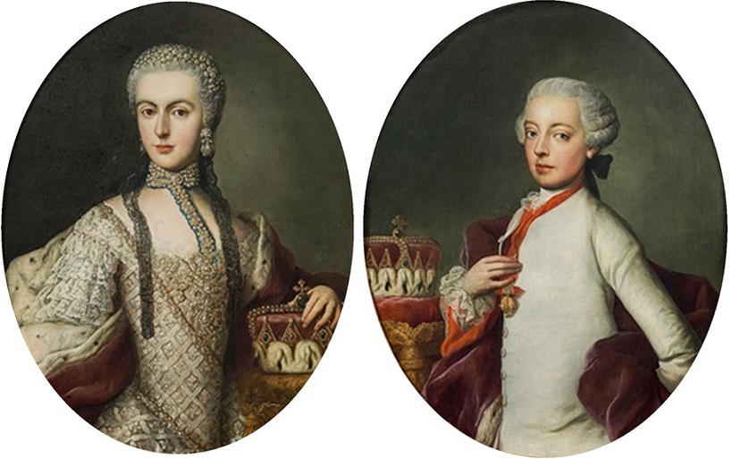 Portraits matrimoniaux d'Isabelle de Bourbon-Parme et de l'archiduc Joseph de Habsbourg, par Johan Zoffany (1760)