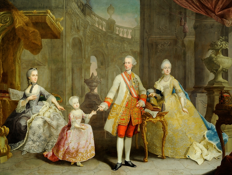 Joseph II avec ses deux épouses et sa fille, par l'Ecole de Van Meytens (vers 1773)