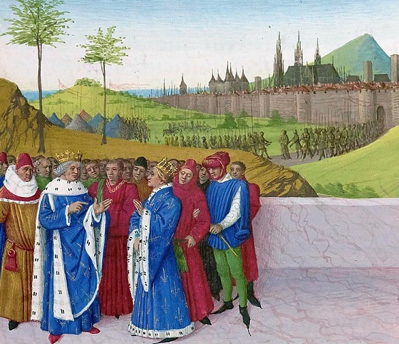 "Entretien entre Gontran et Childebert II" par Jean Fouquet (vers 1455)