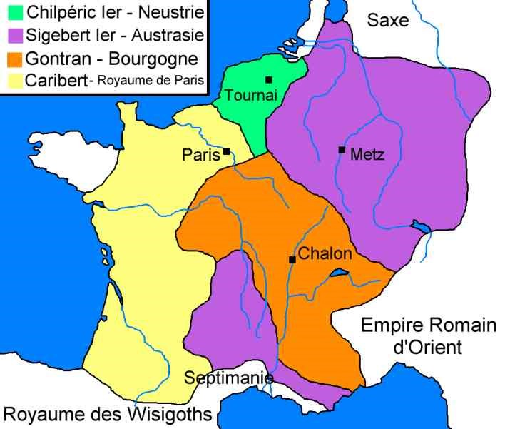 Le royaume des Francs à la mort de Clotaire Ier (561)