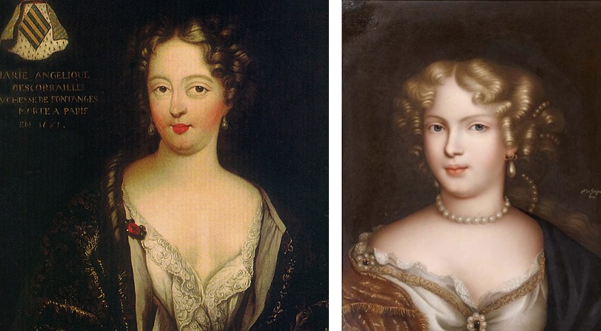 Portraits posthume de Mlle de Fontanges : anonyme du XVIIe siècle, et par la comtesse de Forget (d'après Pierre Mignard), XIXe siècle