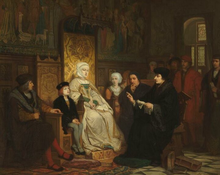 "Enfance de Charles-Quint : une lecture d'Erasme", par Edouard Hamman (1863) : Charles, âgé de 11ans, est assis près de sa tante Marguerite