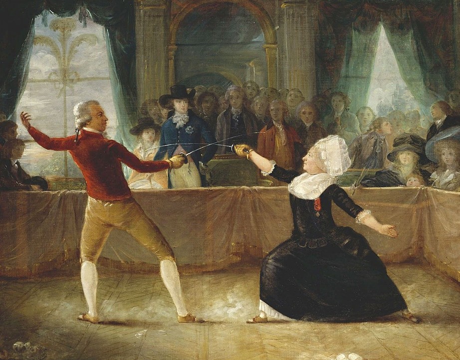 "The Fencing-match" (Assaut d’armes entre le chevalier d’Eon et Saint George), par Alexandre-Auguste Robineau (1787)